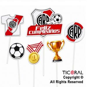 CAKE TOPPER PARA TORTA FELIZ CUMPLE RIVER PLATE X 6 UNIDADES